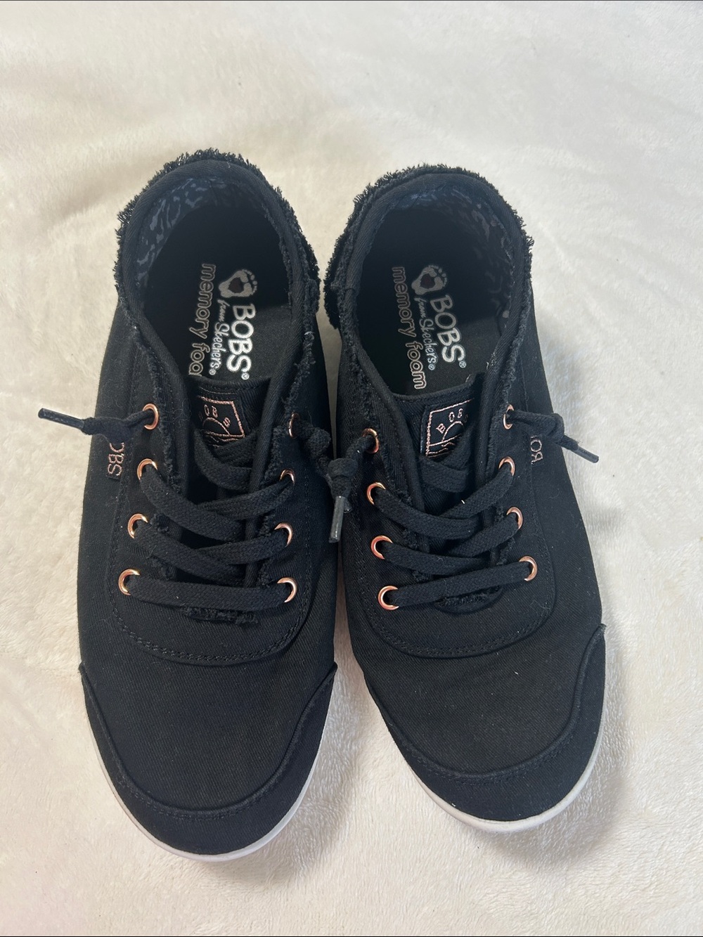 BOBS from Skechers Black Canvas Sneakers with Rose Gold Eyelets